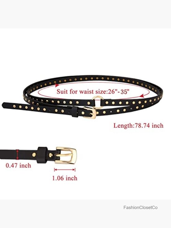 Skinny Studded Rivet Belt Faux Leather Punk Waist Belt for Women (200cm) main image 4